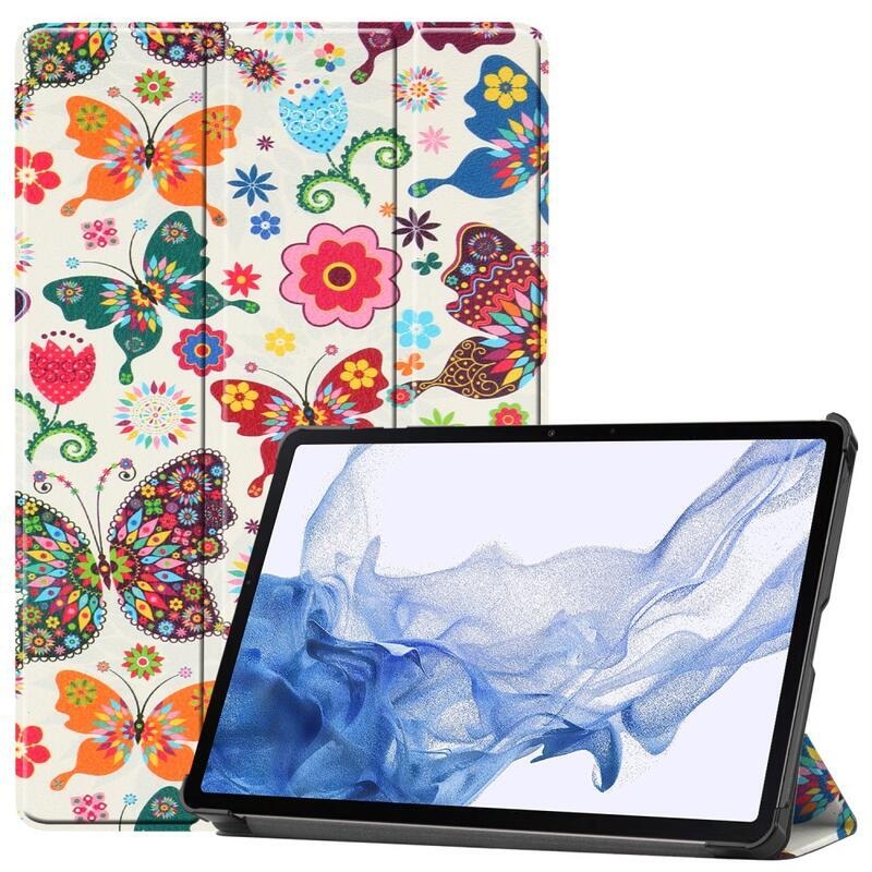 Patte chytré PU kožené pouzdro na tablet Samsung Galaxy Tab S8 - motýli a květy