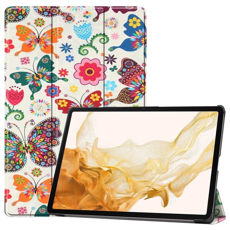 Patte chytré PU kožené pouzdro na tablet Samsung Galaxy Tab S8 Plus - motýli a květy