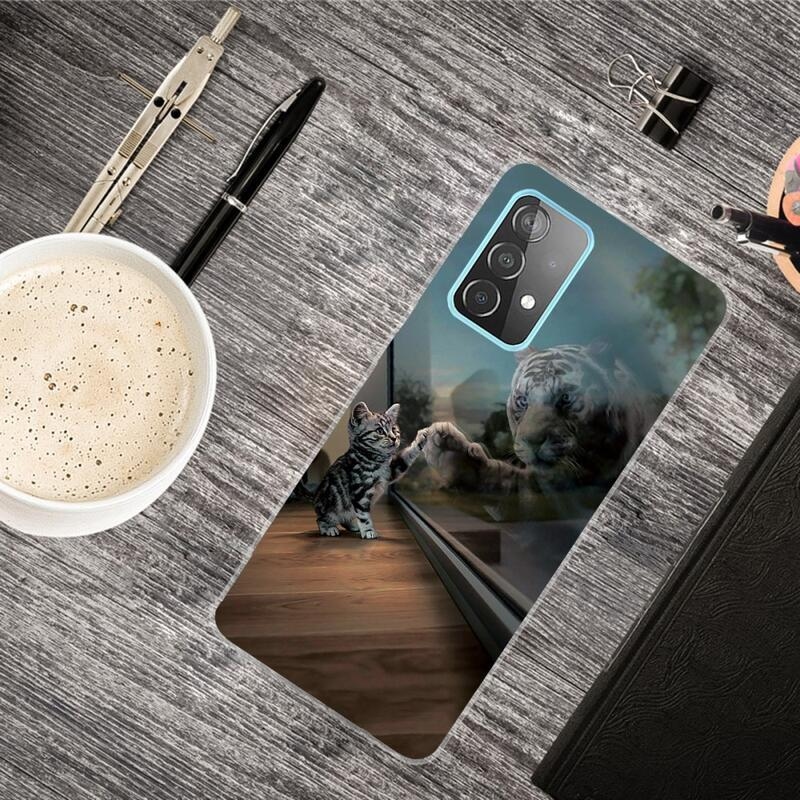 Patte gelový obal na mobil Samsung Galaxy A72 5G - kočka a odraz tygra