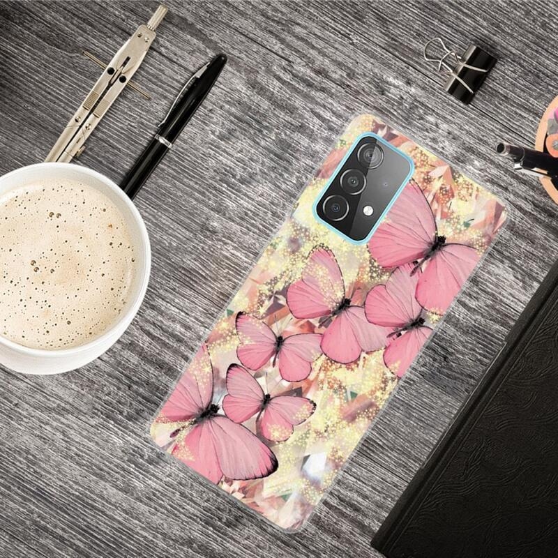 Patte gelový obal na mobil Samsung Galaxy A72 5G - růžoví motýli