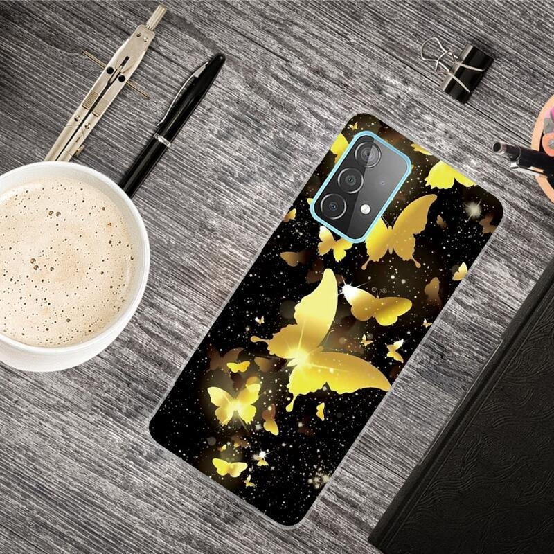Patte gelový obal na mobil Samsung Galaxy A72 5G - zlatí motýli