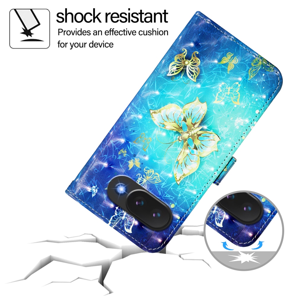 Patte knížkové pouzdro na Google Pixel 10a - modrozlatí motýli