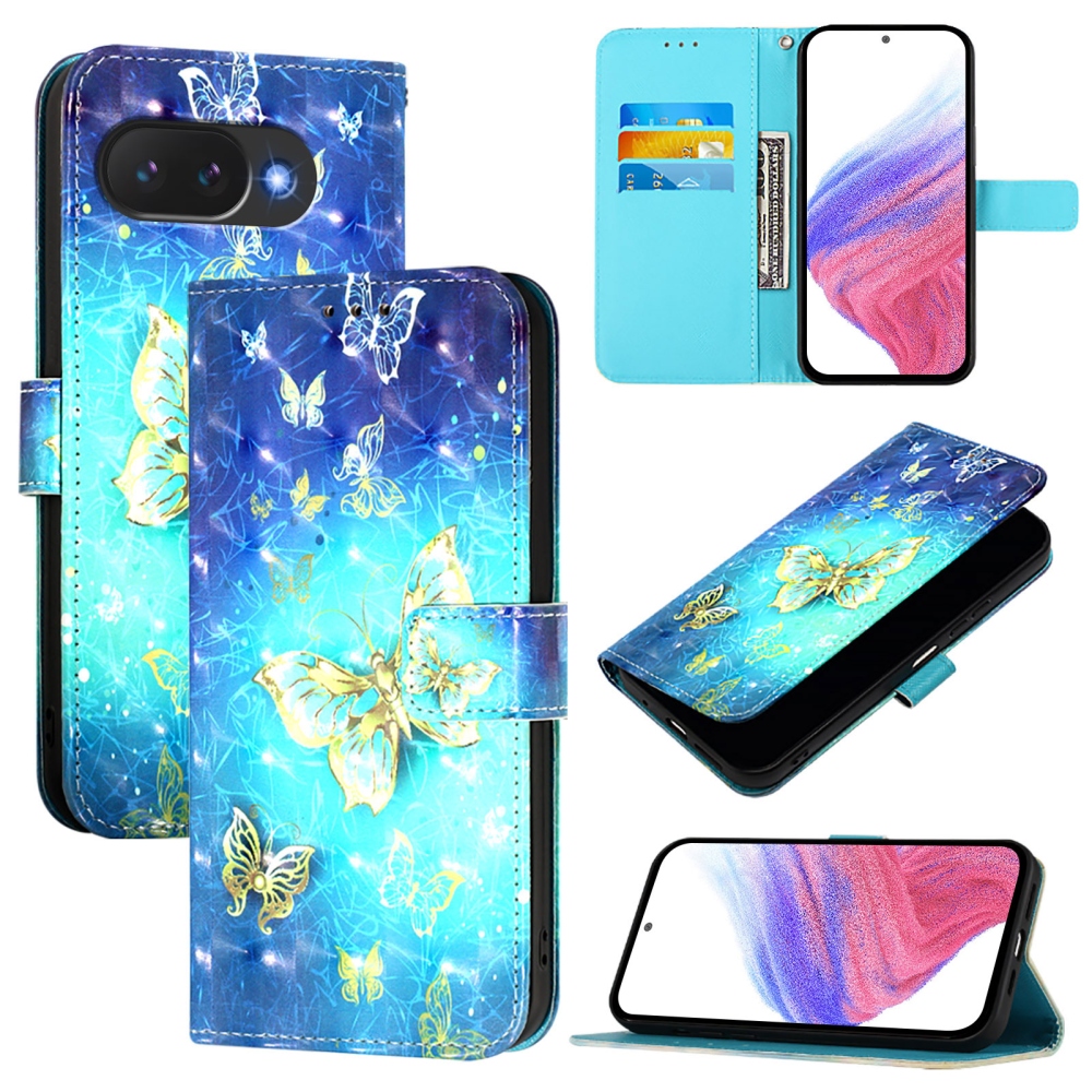 Patte knížkové pouzdro na Google Pixel 10a - modrozlatí motýli