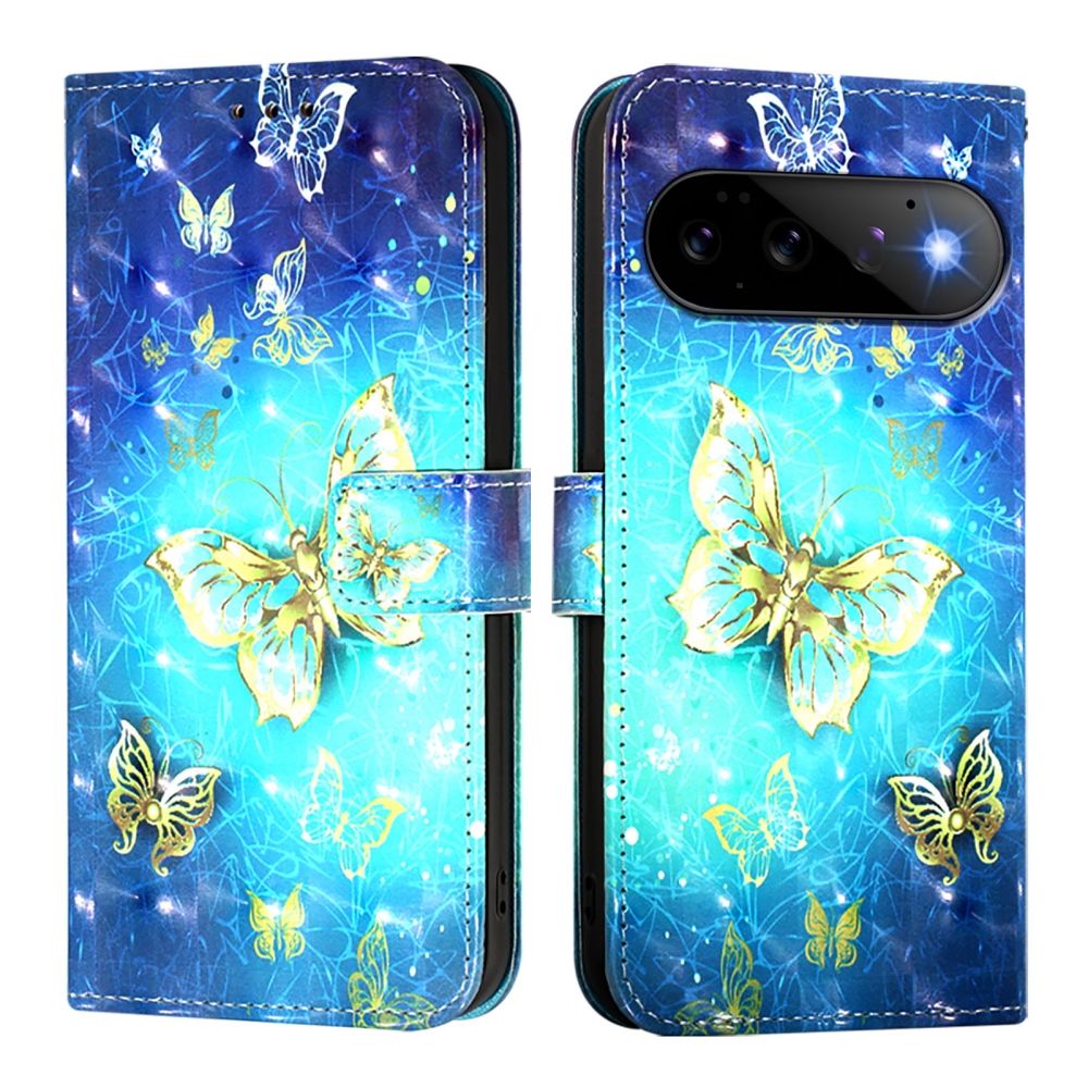Patte knížkové pouzdro na Google Pixel 11 Pro/11 - modrozlatí motýli