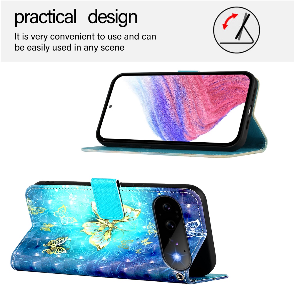 Patte knížkové pouzdro na Google Pixel 11 Pro/11 - modrozlatí motýli