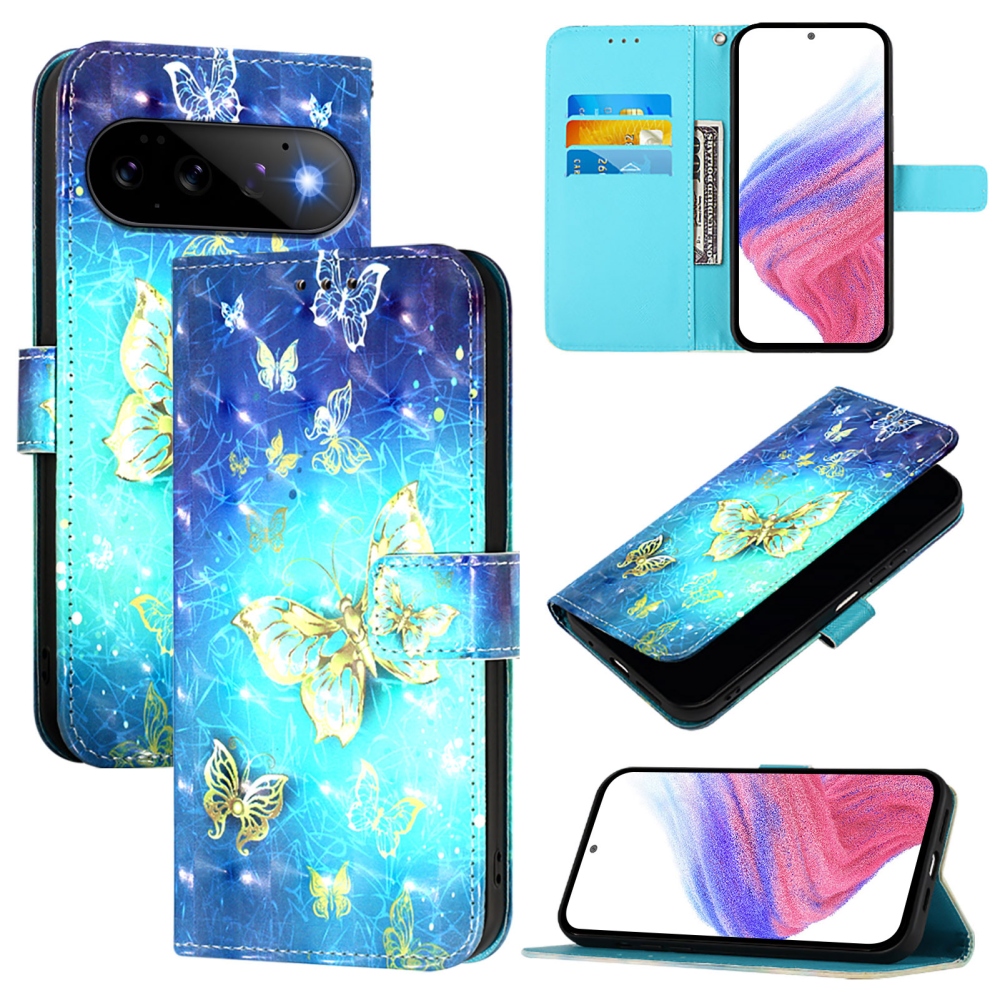 Patte knížkové pouzdro na Google Pixel 11 Pro/11 - modrozlatí motýli