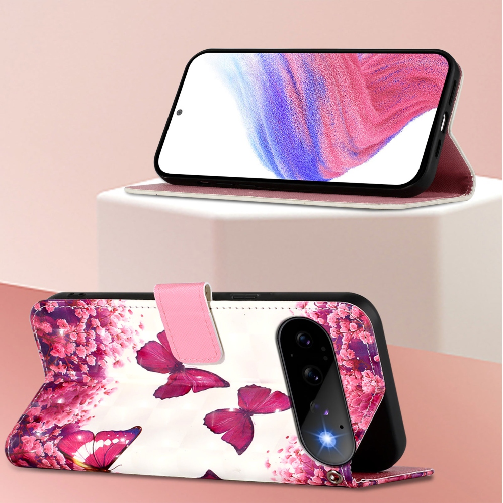 Patte knížkové pouzdro na Google Pixel 11 Pro/11 - růžoví motýli