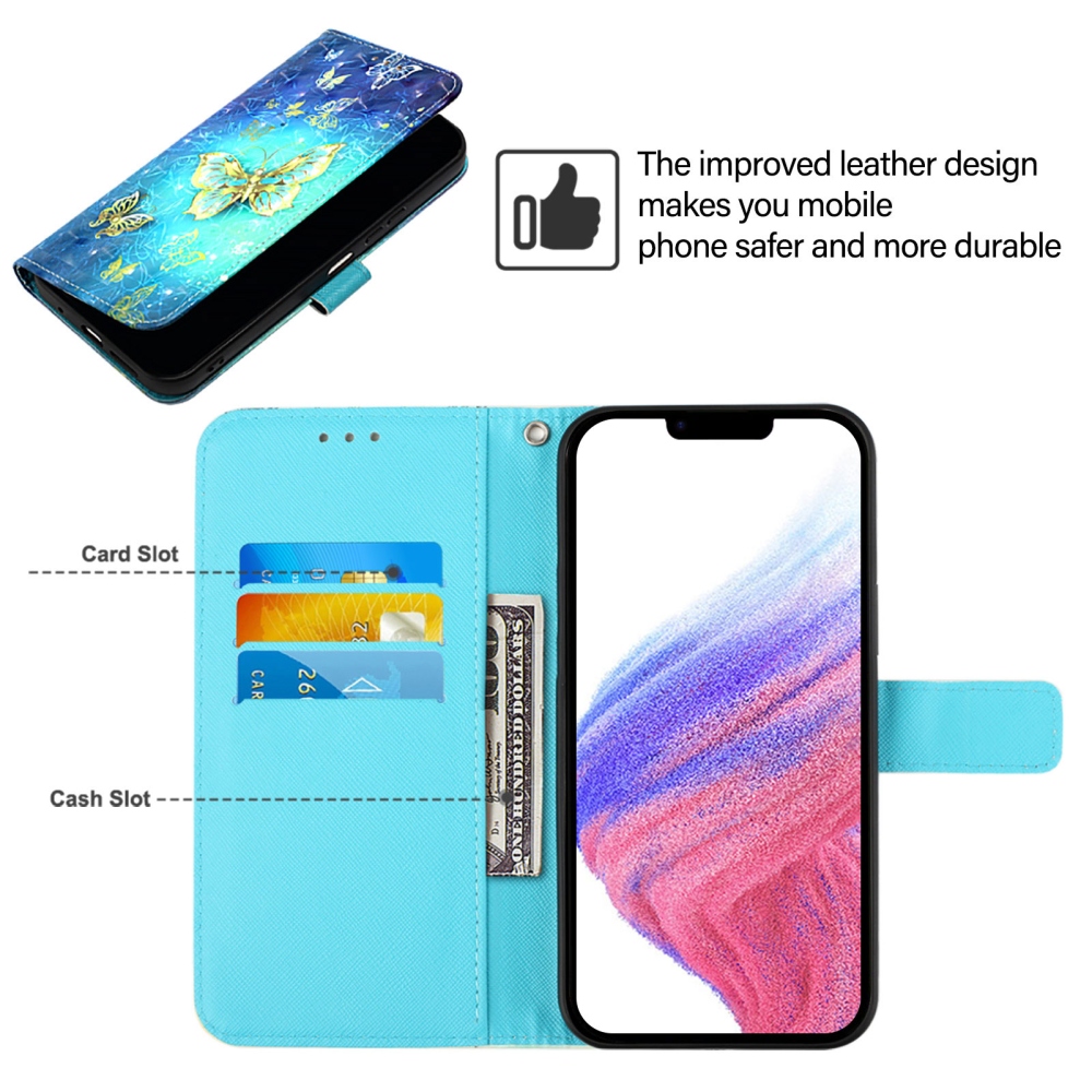 Patte knížkové pouzdro na iPhone 18 Pro Max/17 Pro Max - modrozlatí motýli