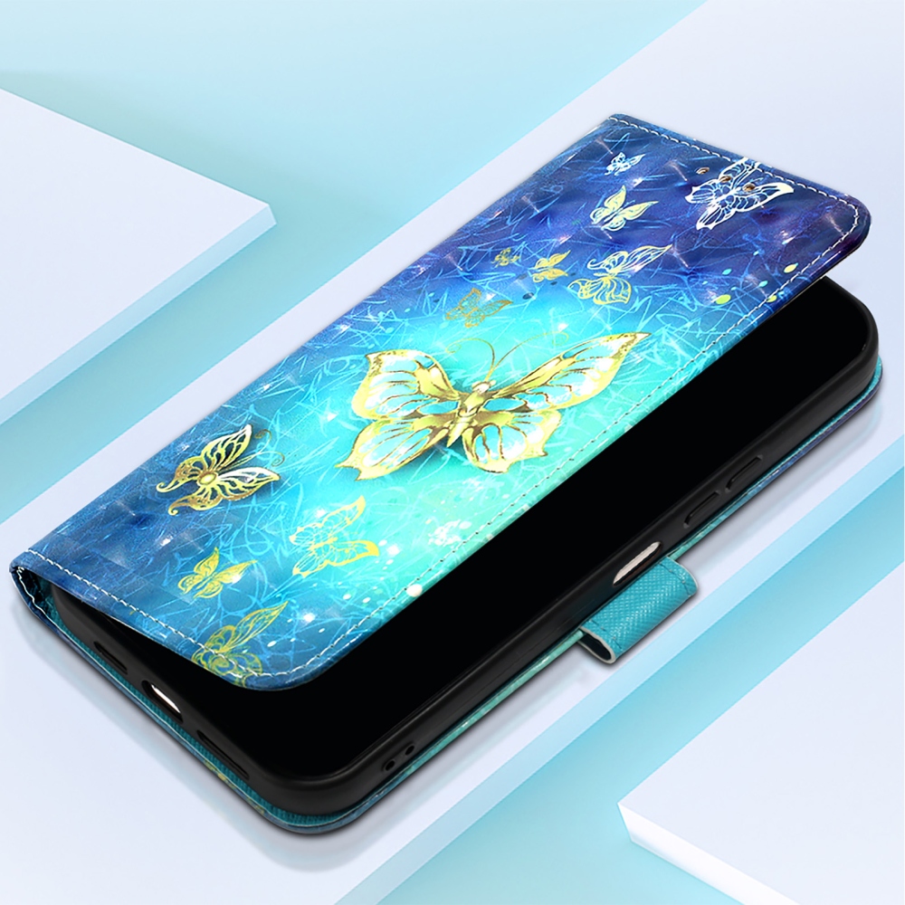 Patte knížkové pouzdro na iPhone 18 Pro Max/17 Pro Max - modrozlatí motýli