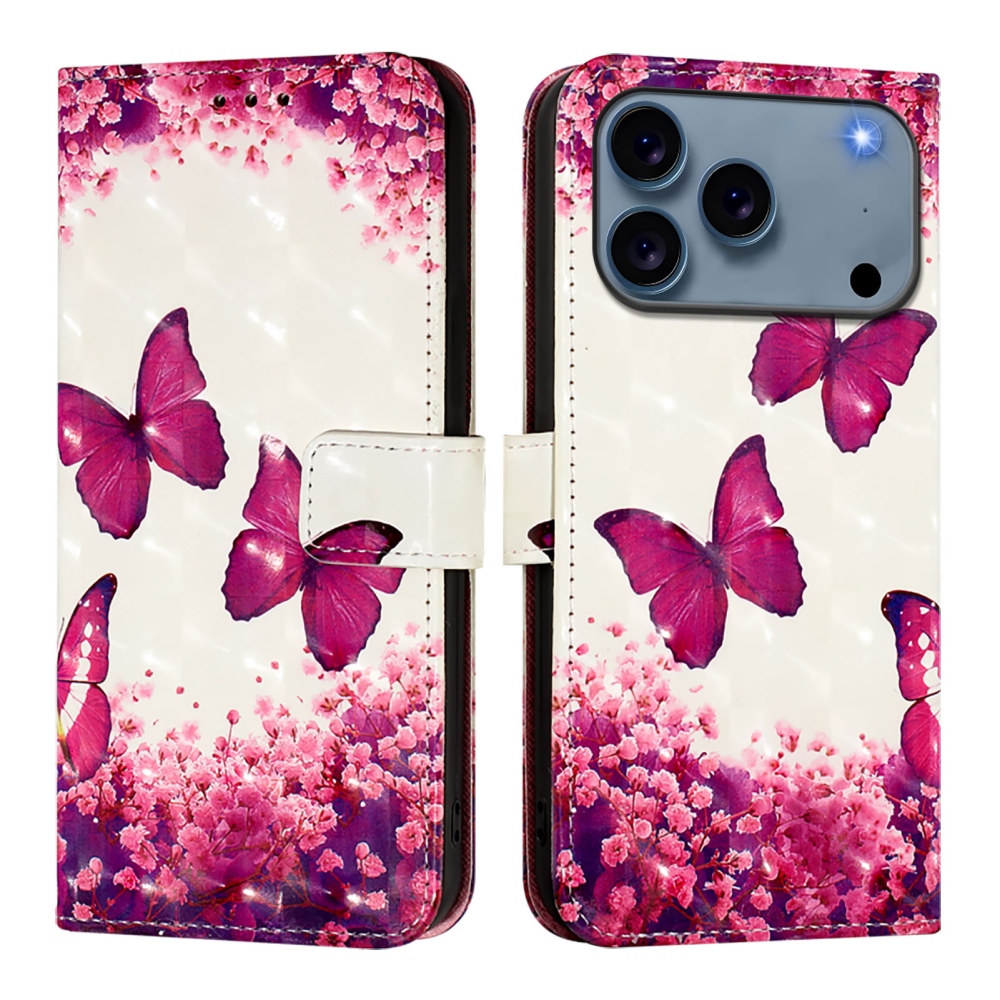 Patte knížkové pouzdro na iPhone 18 Pro Max/17 Pro Max - růžoví motýli