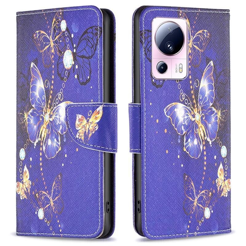 Patte knížkové pouzdro na Xiaomi 13 Lite - fialoví motýli