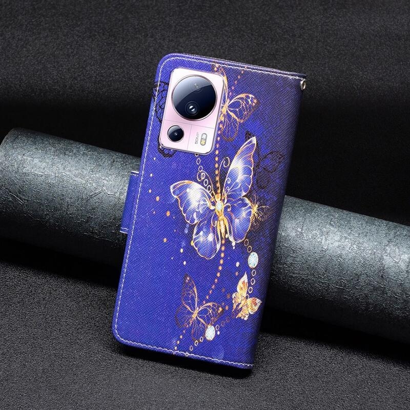 Patte knížkové pouzdro na Xiaomi 13 Lite - fialoví motýli