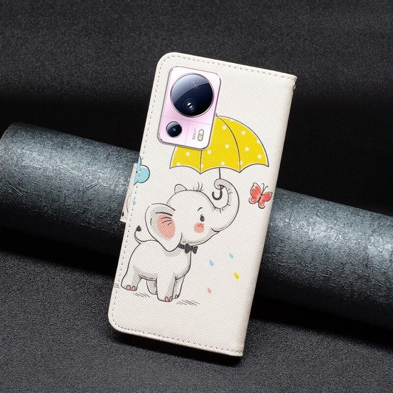 Patte knížkové pouzdro na Xiaomi 13 Lite - slon s deštníkem