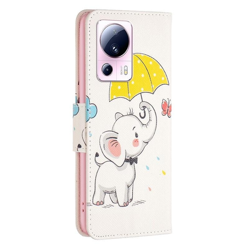 Patte knížkové pouzdro na Xiaomi 13 Lite - slon s deštníkem
