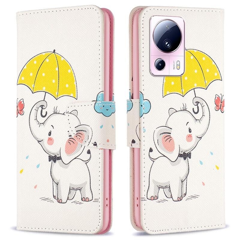 Patte knížkové pouzdro na Xiaomi 13 Lite - slon s deštníkem