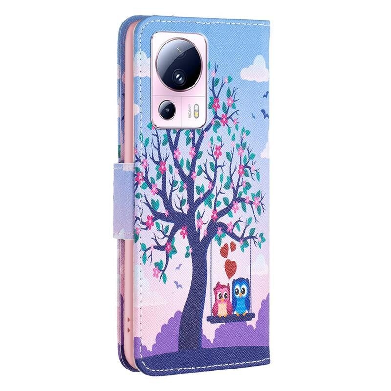 Patte knížkové pouzdro na Xiaomi 13 Lite - sovy na stromě