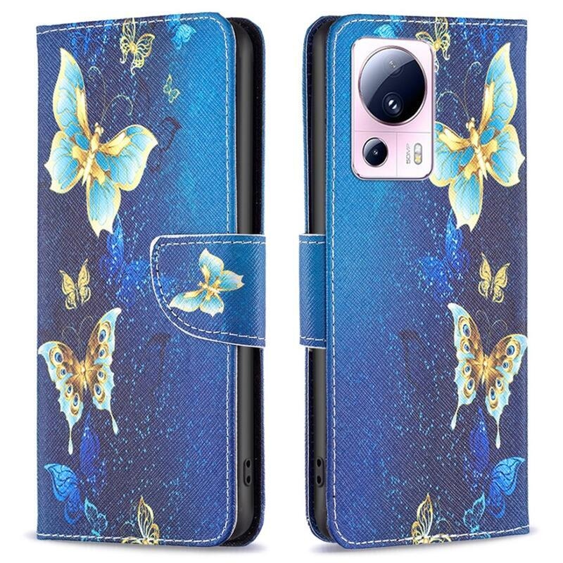 Patte knížkové pouzdro na Xiaomi 13 Lite - zelenozlatí motýli