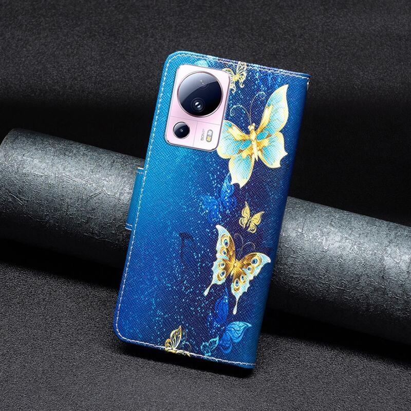 Patte knížkové pouzdro na Xiaomi 13 Lite - zelenozlatí motýli