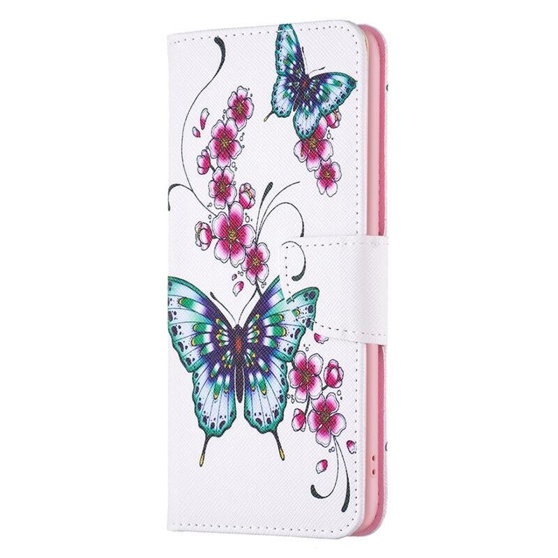 Patte knížkové pouzdro na Xiaomi 13 Lite - zelený motýl s květy
