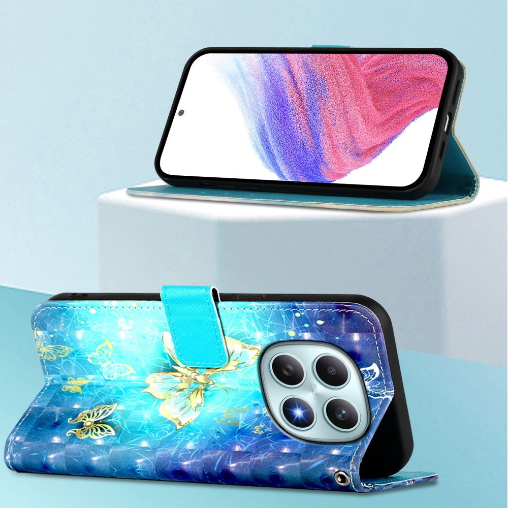 Patte knížkové pouzdro na Xiaomi Poco M8 5G/Redmi Note 15 5G/Note 15 4G - modrozlatí motýli