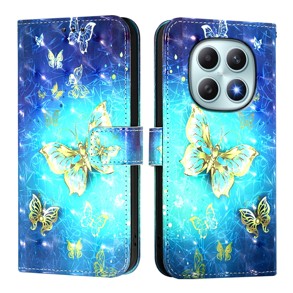 Patte knížkové pouzdro na Xiaomi Poco M8 5G/Redmi Note 15 5G/Note 15 4G - modrozlatí motýli