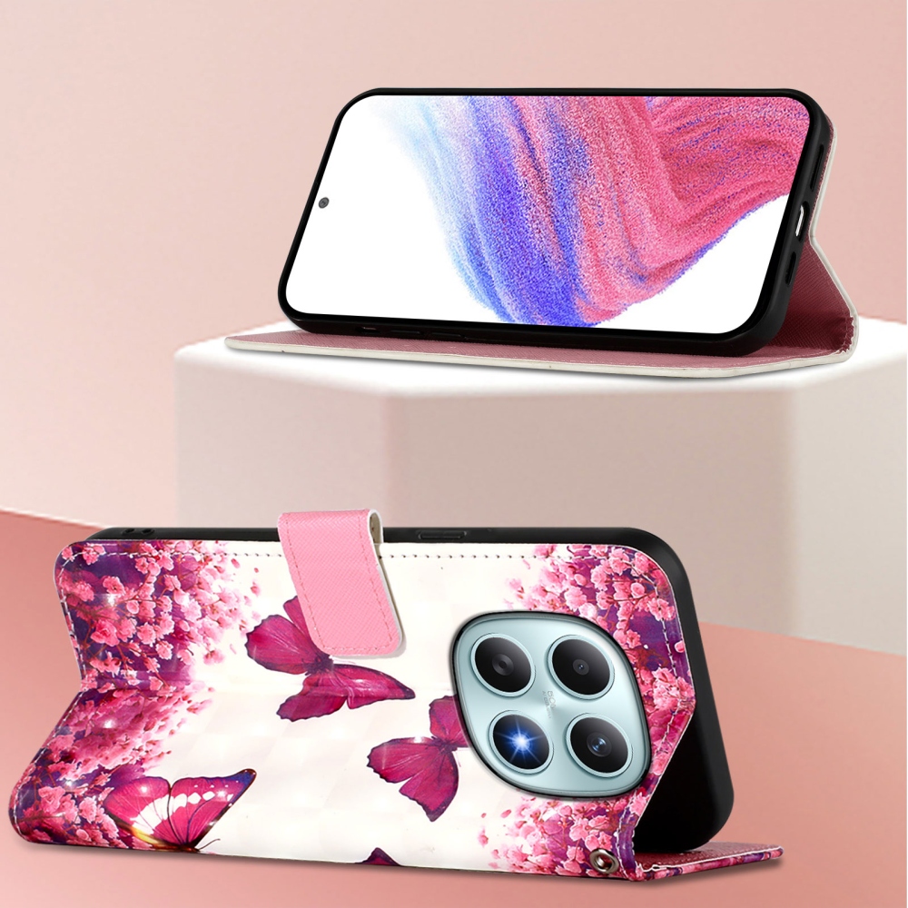 Patte knížkové pouzdro na Xiaomi Poco M8 5G/Redmi Note 15 5G/Note 15 4G - růžoví motýli