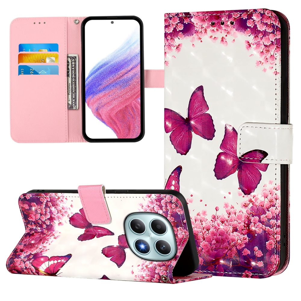 Patte knížkové pouzdro na Xiaomi Poco M8 5G/Redmi Note 15 5G/Note 15 4G - růžoví motýli