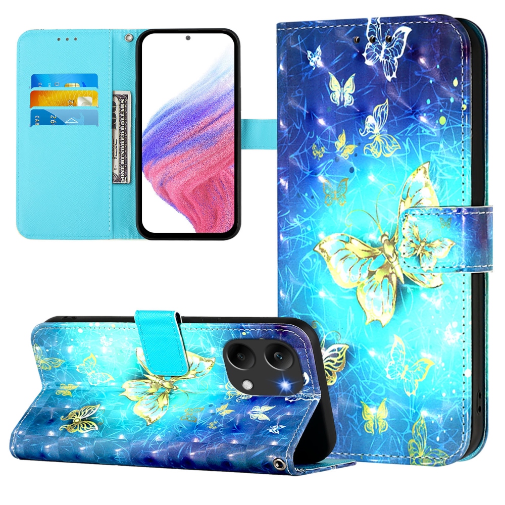 Patte knížkové pouzdro na Xiaomi Poco X8 Pro Max 5G - modrozlatí motýli