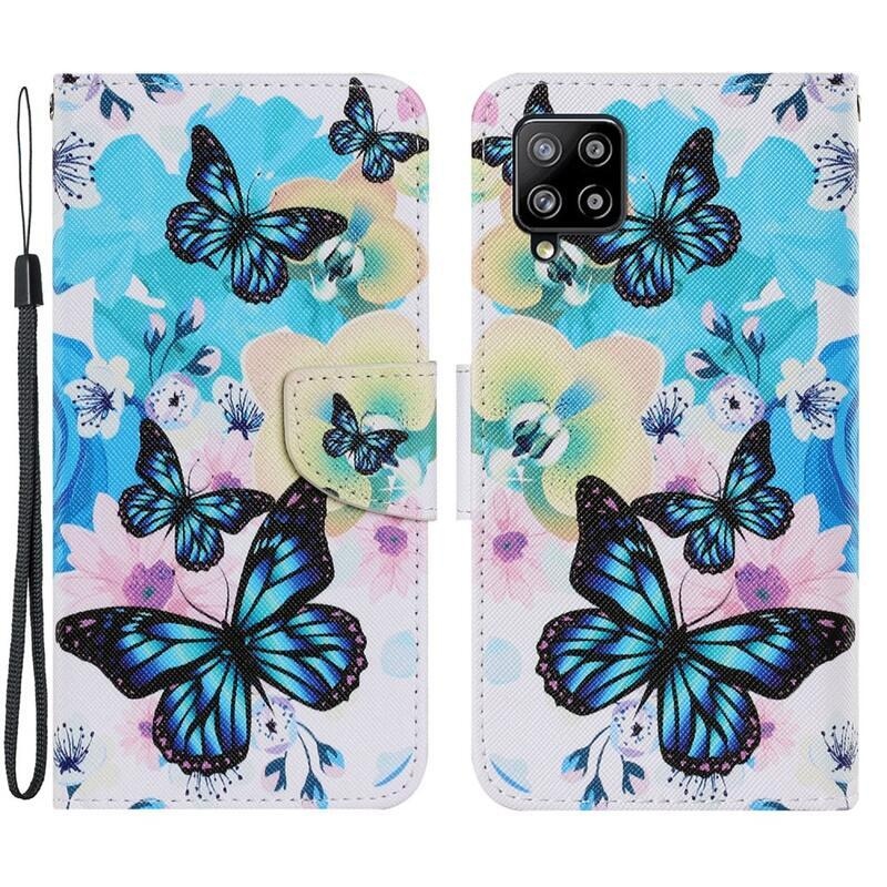 Patte peněženkové pouzdro na mobil Samsung Galaxy A22 4G - modří motýli