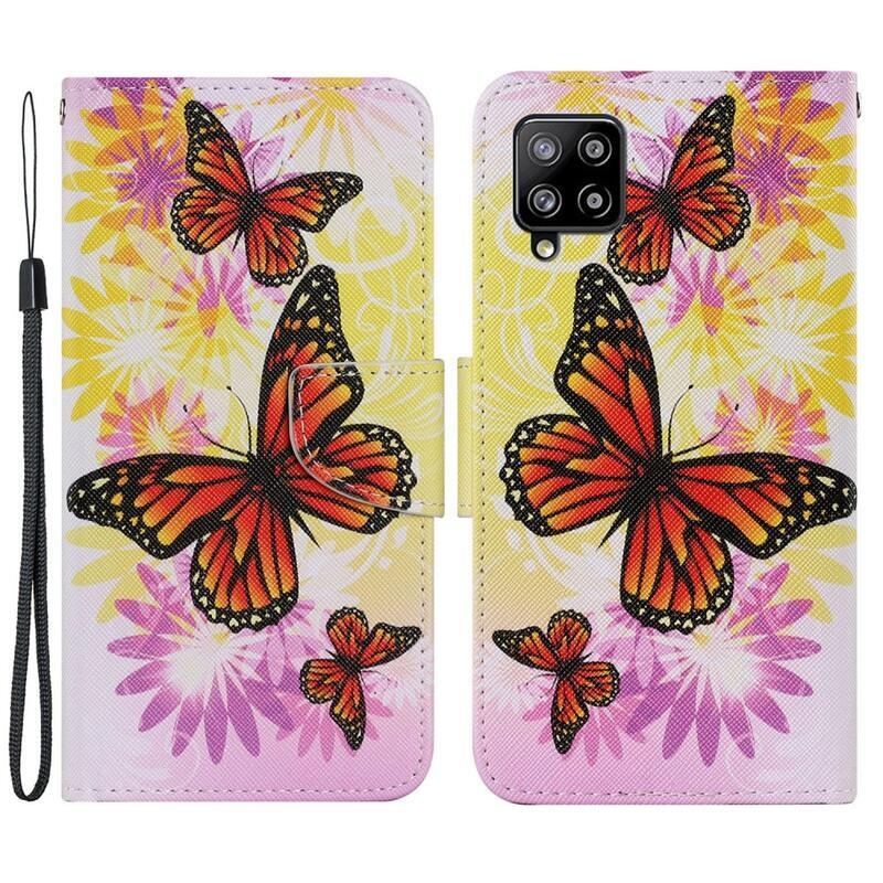 Patte peněženkové pouzdro na mobil Samsung Galaxy A22 4G - oranžoví motýli