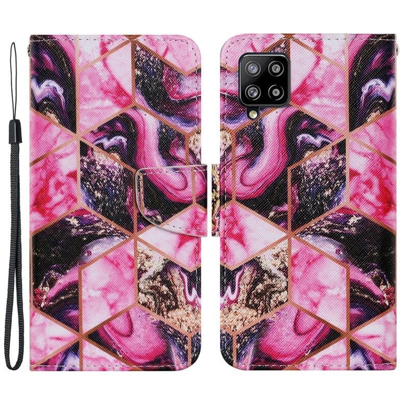 Patte peněženkové pouzdro na mobil Samsung Galaxy A22 4G - růžové geometrické tvary