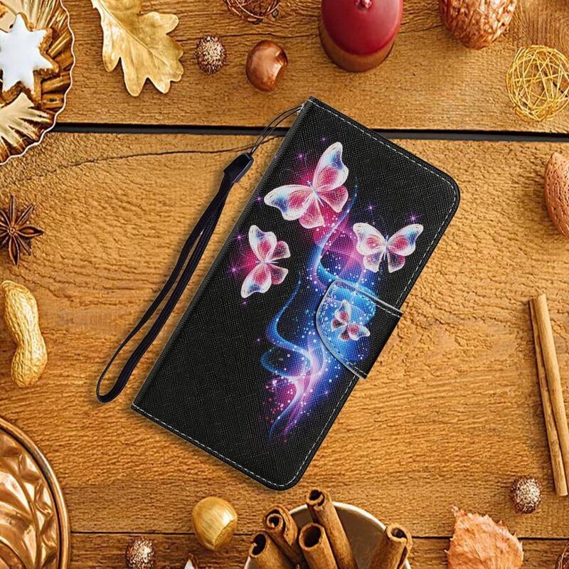 Patte peněženkové pouzdro na mobil Samsung Galaxy A22 4G - růžovomodří neonoví motýli