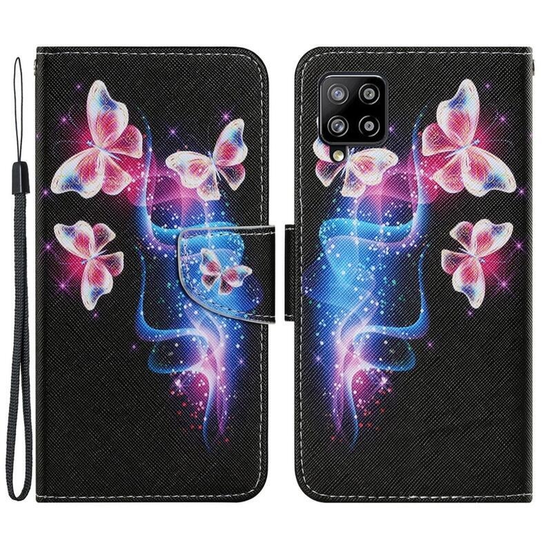 Patte peněženkové pouzdro na mobil Samsung Galaxy A22 4G - růžovomodří neonoví motýli