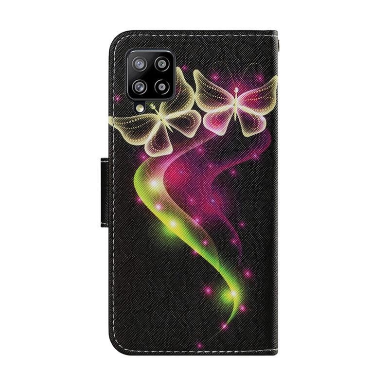 Patte peněženkové pouzdro na mobil Samsung Galaxy A22 4G - zelenorůžoví neonoví motýli