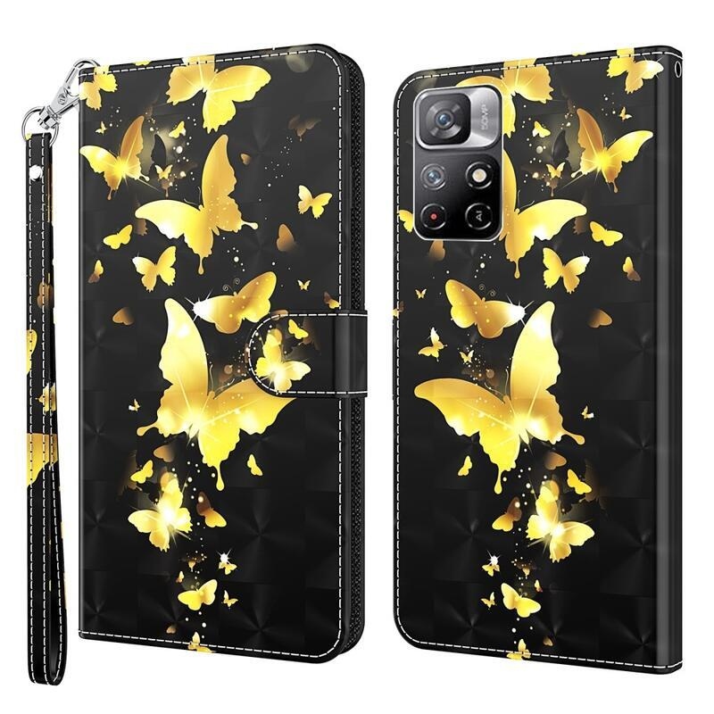 Print peněženkové pouzdro na mobil Xiaomi Poco M4 Pro 5G/Redmi Note 11S 5G - zlatí motýli