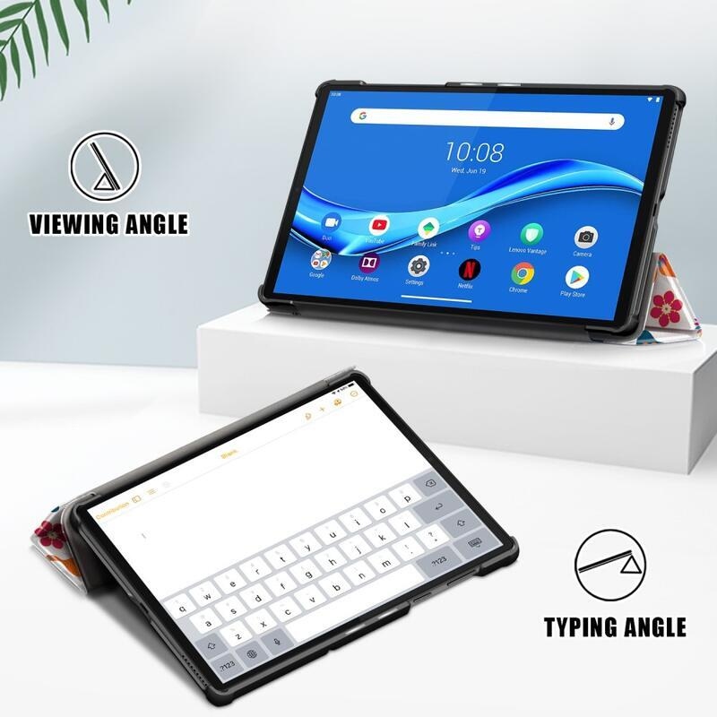 Patte polohovatelné PU kožené pouzdro na tablet Lenovo Tab M10 HD 2. Gen X306F/X - motýli a květy