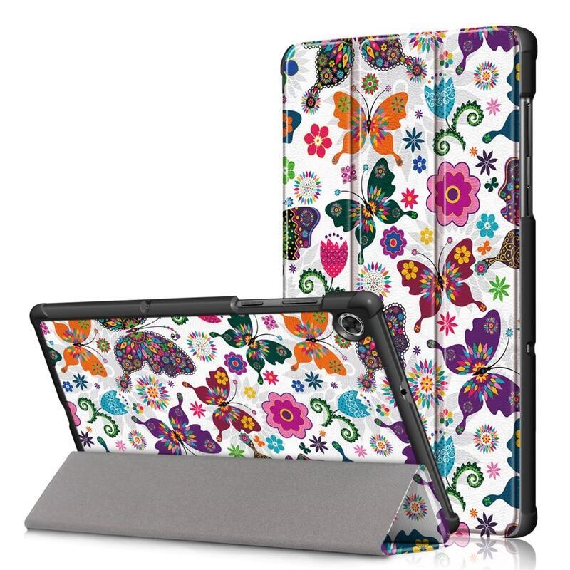 Patte polohovatelné PU kožené pouzdro na tablet Lenovo Tab M10 HD 2. Gen X306F/X - motýli a květy