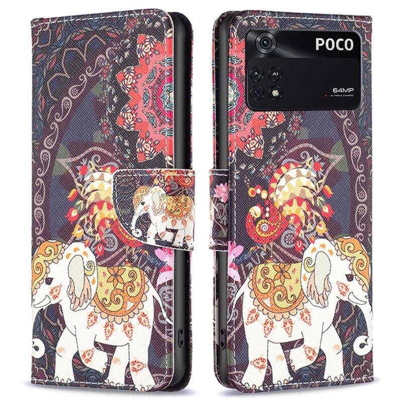 Patte PU kožené peněženkové pouzdro na mobil Xiaomi Poco M4 Pro 4G - slon