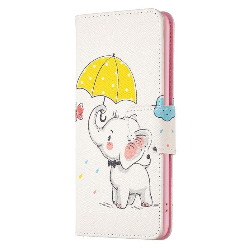 Patte PU kožené peněženkové pouzdro na mobil Xiaomi Poco M4 Pro 4G - slon s deštníkem