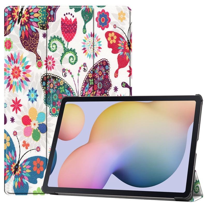 Patte PU kožené peněženkové pouzdro na tablet Samsung Galaxy Tab S7 Plus - květiny a motýli