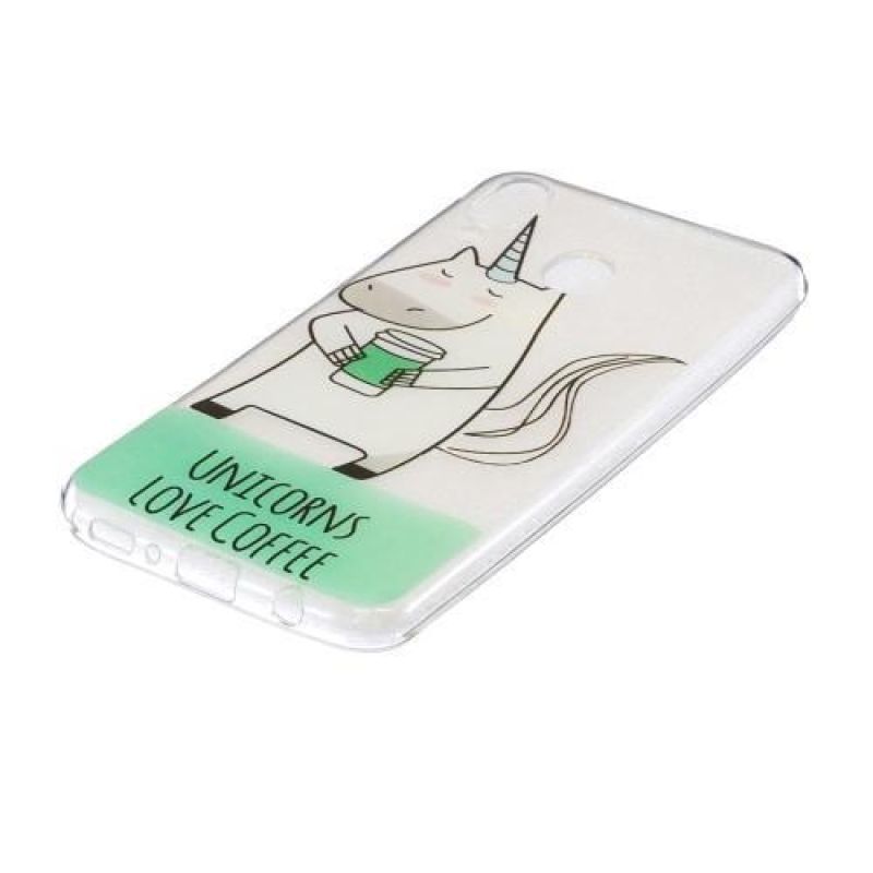 Pattern gelový obal na mobil Samsung Galaxy M20 - jednorožec milující kafe