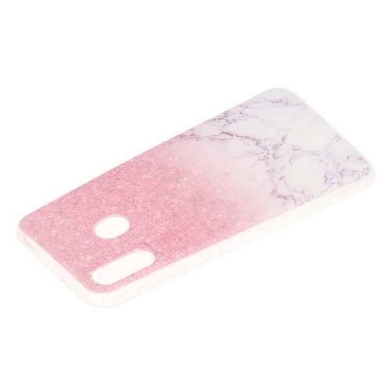 Pattern gelový obal na mobil Samsung Galaxy M20 - růžový třpyt a mramor