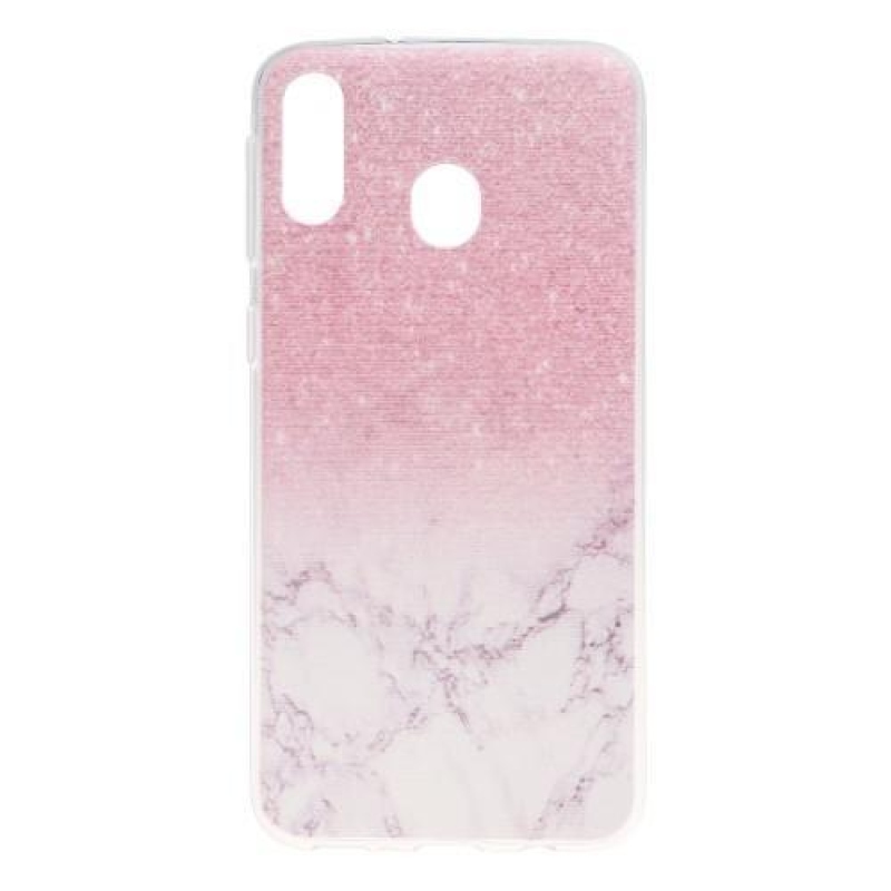 Pattern gelový obal na mobil Samsung Galaxy M20 - růžový třpyt a mramor