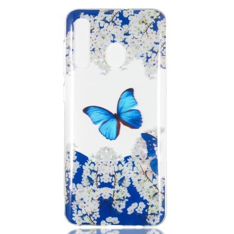 Pattern gelový obal na Samsung Galaxy A50/A30/A30s/A20 - motýl a bílé květiny