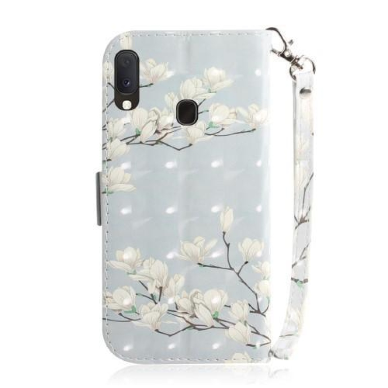 Pattern PU kožené peněženkové pouzdro na mobil Samsung Galaxy A20e - bílé květy