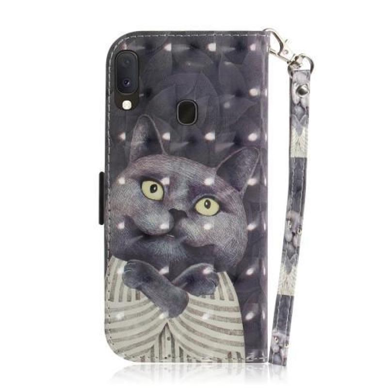 Pattern PU kožené peněženkové pouzdro na mobil Samsung Galaxy A20e - kočka