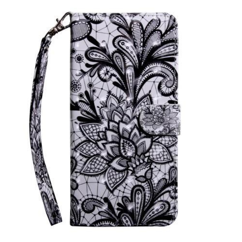 Pattern PU kožené peněženkové pouzdro na mobil Samsung Galaxy A80 - černý květ