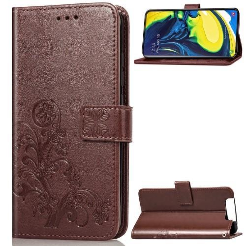 Pattern PU kožené peněženkové pouzdro na mobil Samsung Galaxy A80 - hnědý