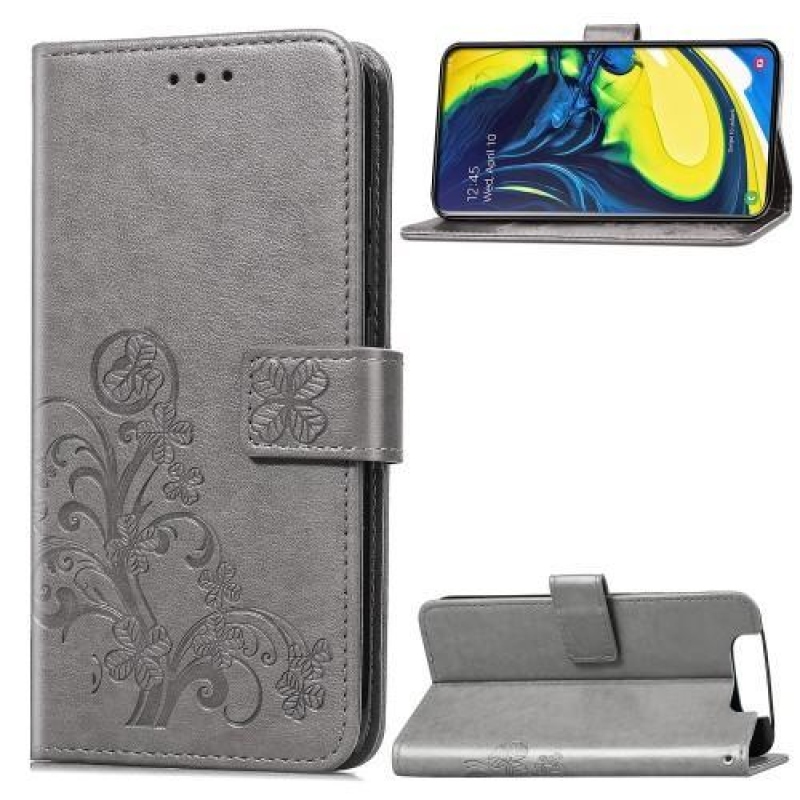Pattern PU kožené peněženkové pouzdro na mobil Samsung Galaxy A80 - šedý