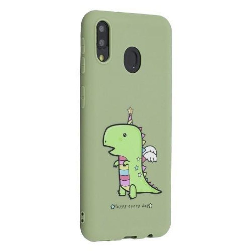 Patterns matný gelový obal na mobil Samsung Galaxy M20 - zelený / dinosaurus